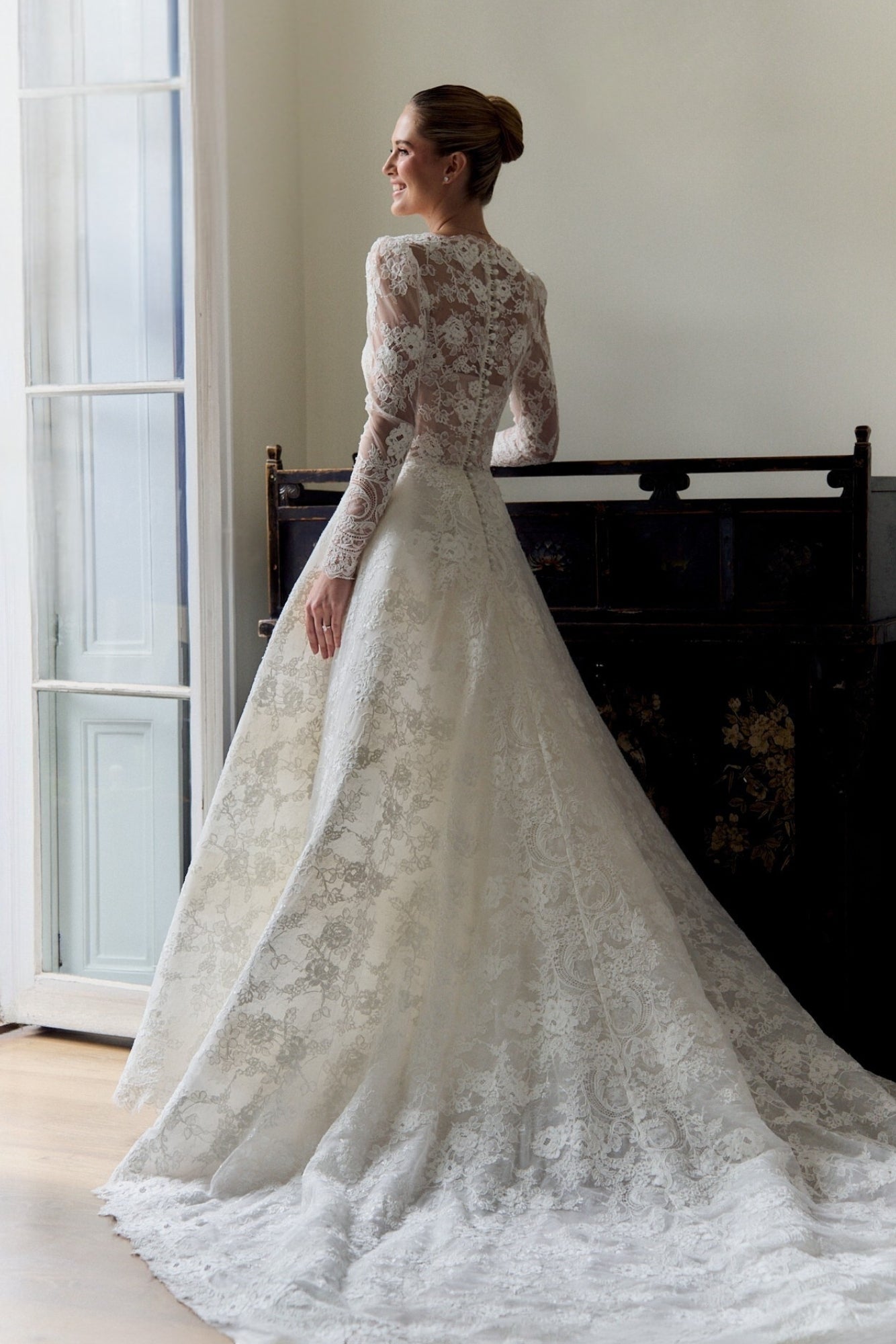 Wisteria Halo: French Lace A-Line Wedding Dress