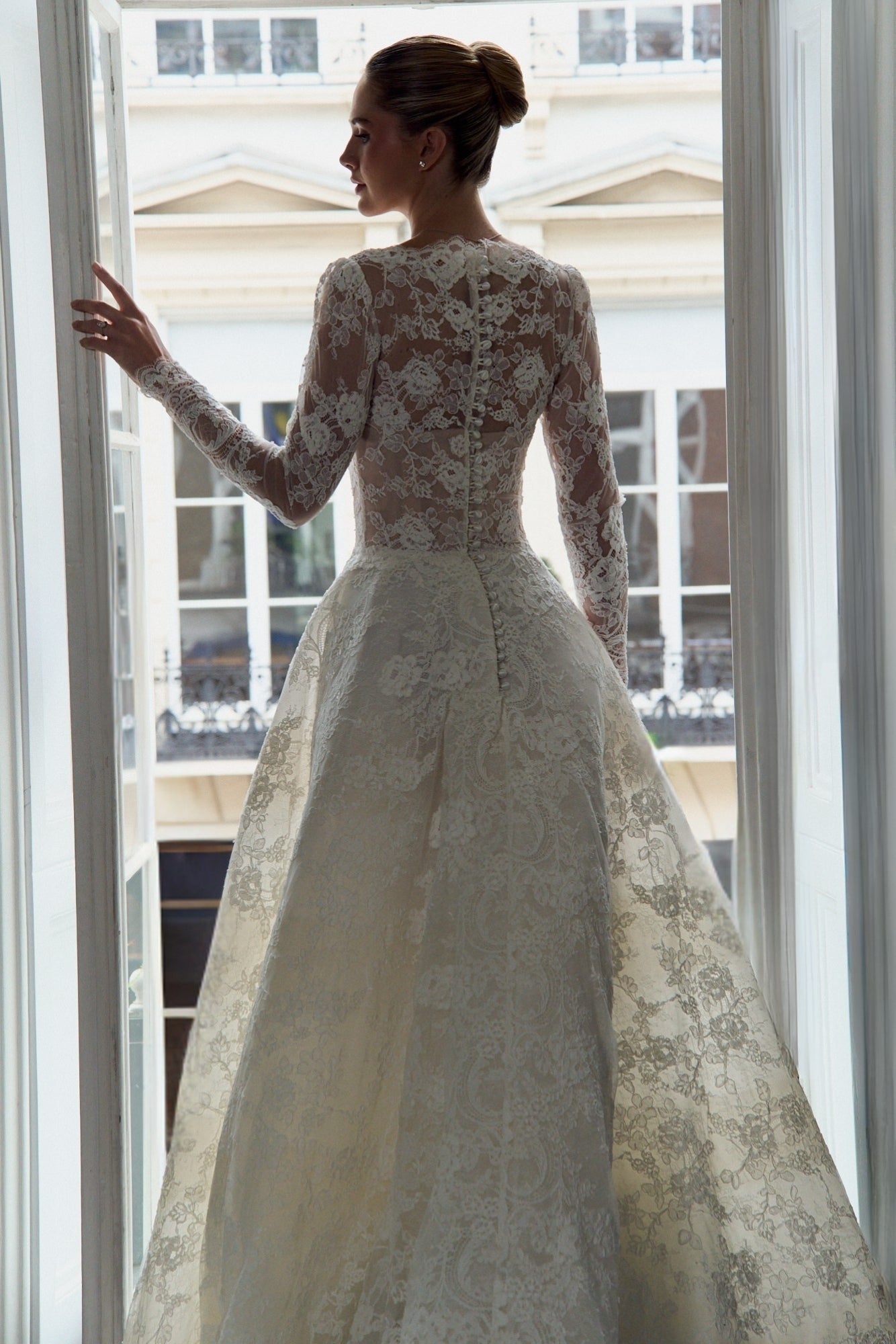 Wisteria Halo: French Lace A-Line Wedding Dress