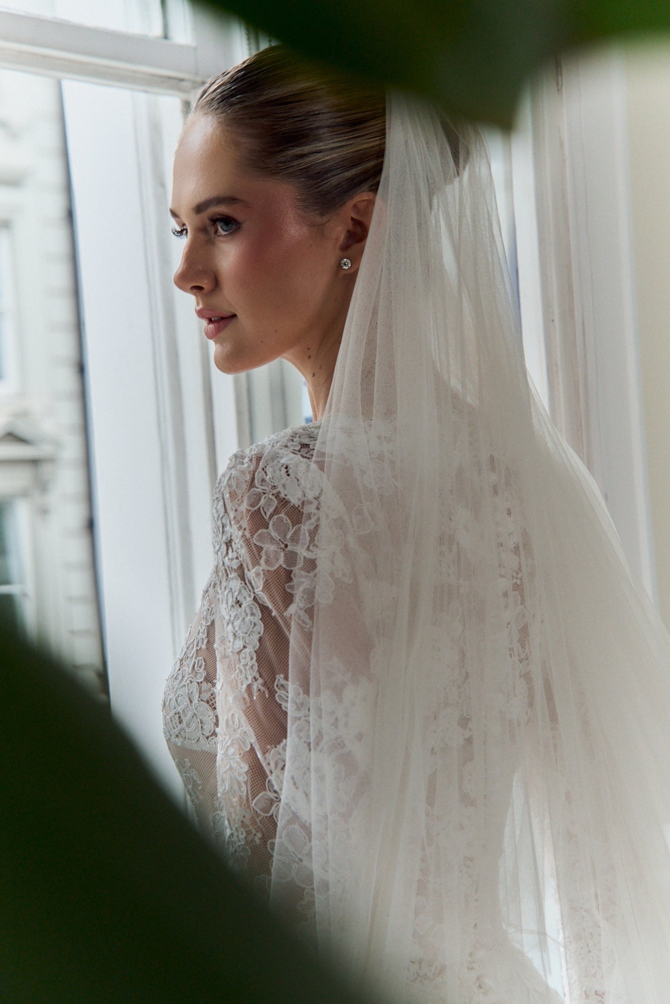 Wisteria Halo: French Lace A-Line Wedding Dress