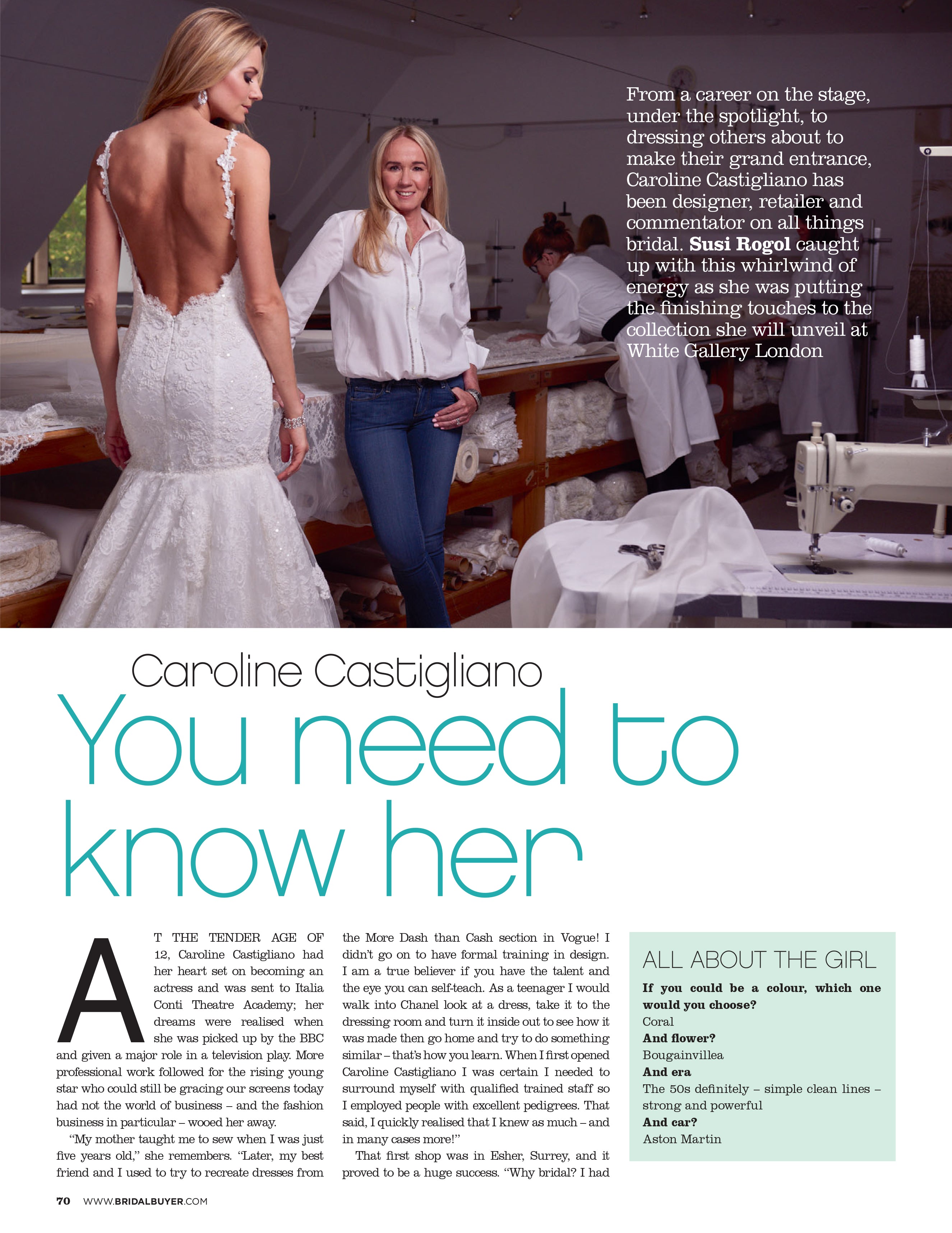 BRIDAL BUYER ARTICLE designer wedding dresses by Caroline Castigliano