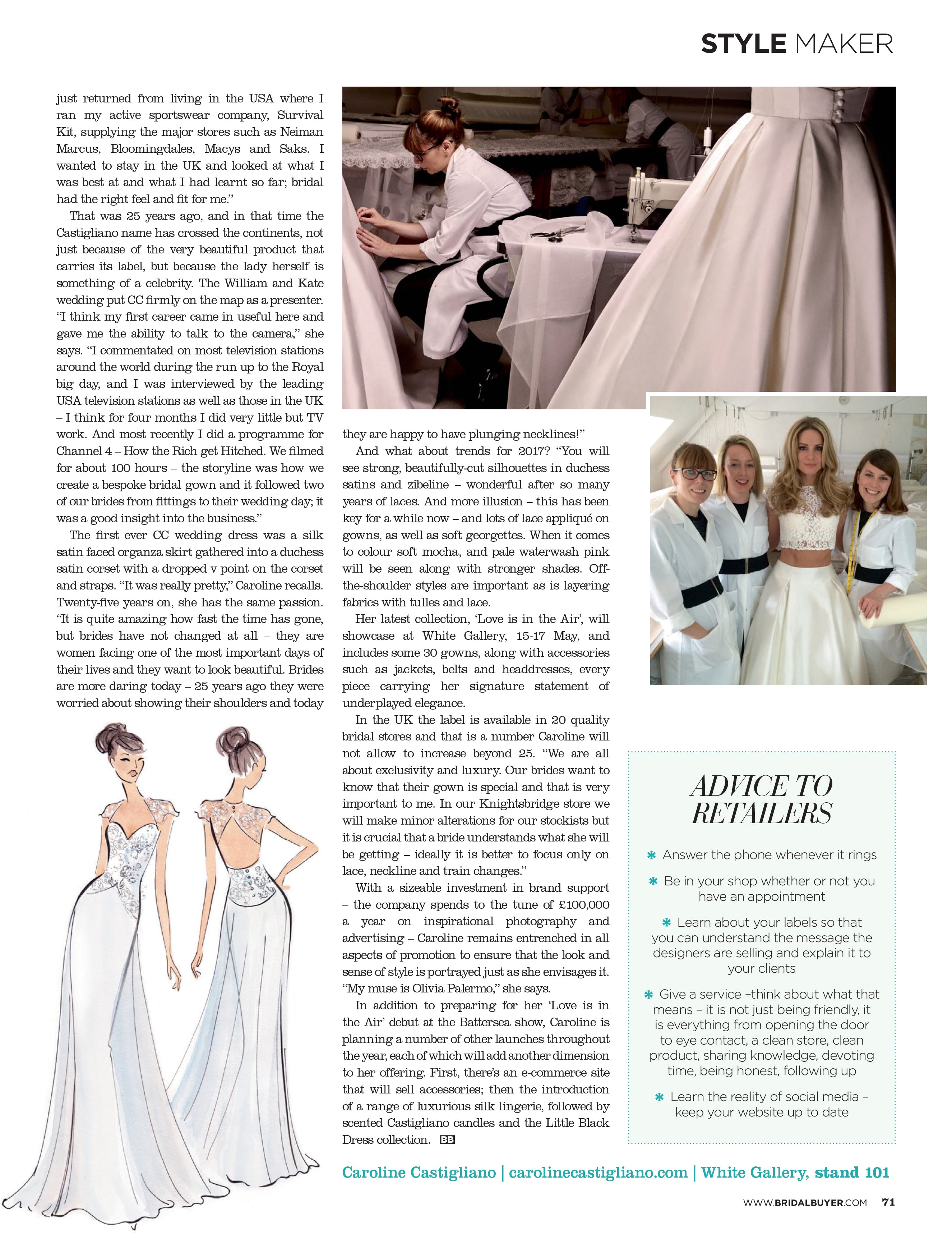 BRIDAL BUYER ARTICLE 2 designer wedding dresses by Caroline Castigliano