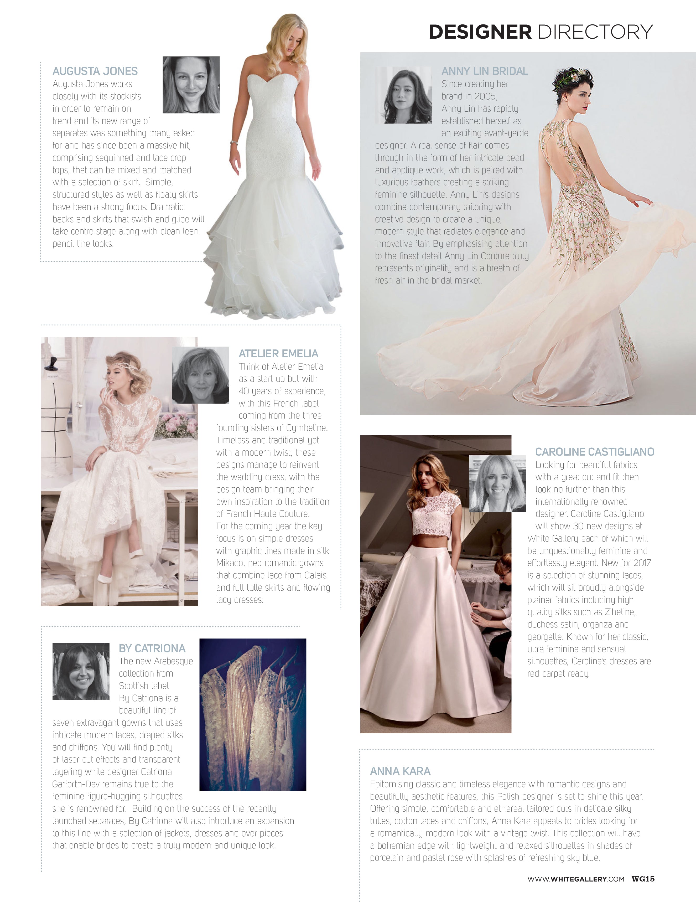 BRIDAL BUYER WHITE GALLERY designer wedding dresses by Caroline Castigliano