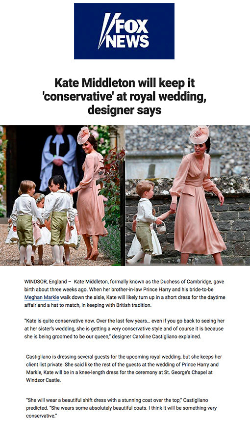 Royal Wedding designer wedding dress by Caroline Castigliano