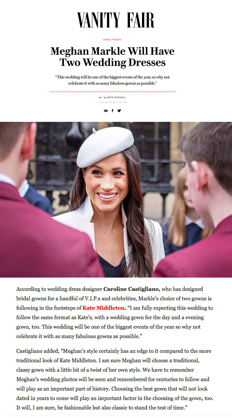 Royal Wedding designer wedding dress by Caroline Castigliano